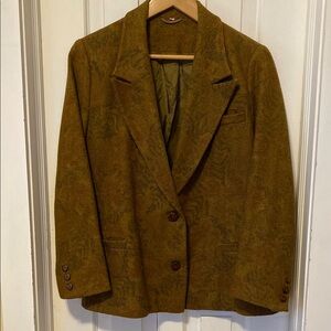 Vintage Style Wool Floral Blazer in Olive Brown and Pink Boho Boyfriend Business